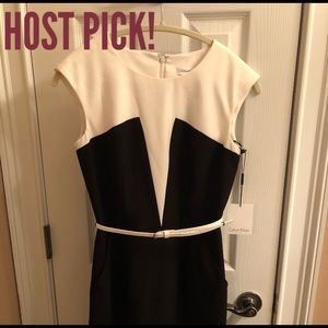 Calvin Klein Black/white midi work dress